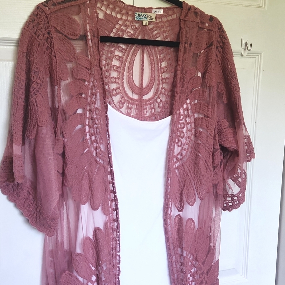 Rebellion Sheer Lace Kimono Cardigan / Beach Cover Up | Size M/L - Picture 5 of 12